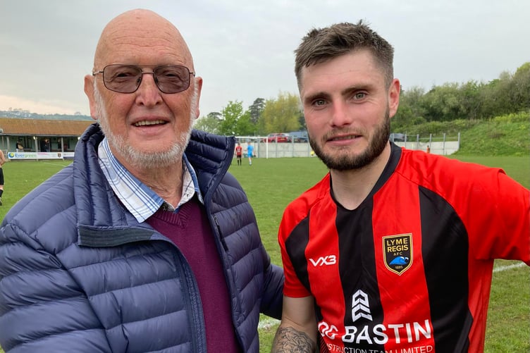 Reserves' Man of the Match Aaron Hawkings is congratulated by club stalwart Jeff Brown