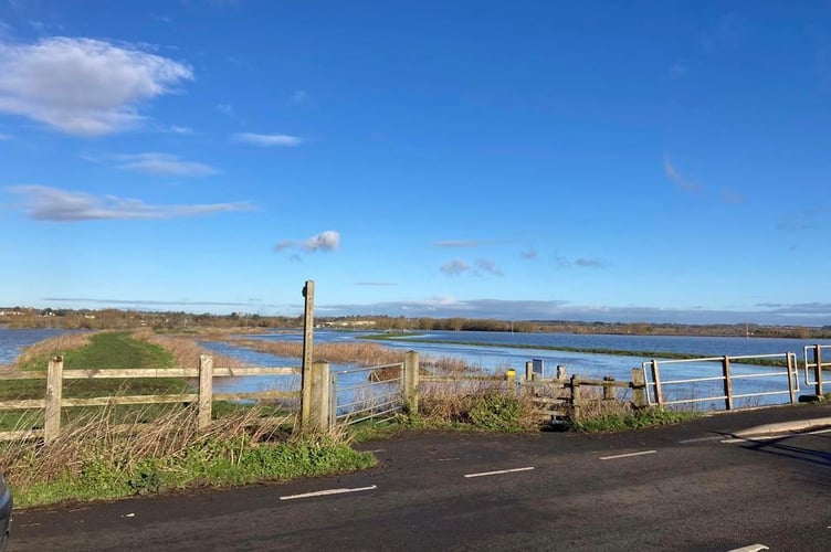 Floods on the Somerset Levels, looking north from Law Lane bridge in Muchelney (Photo: Daniel Mumby)