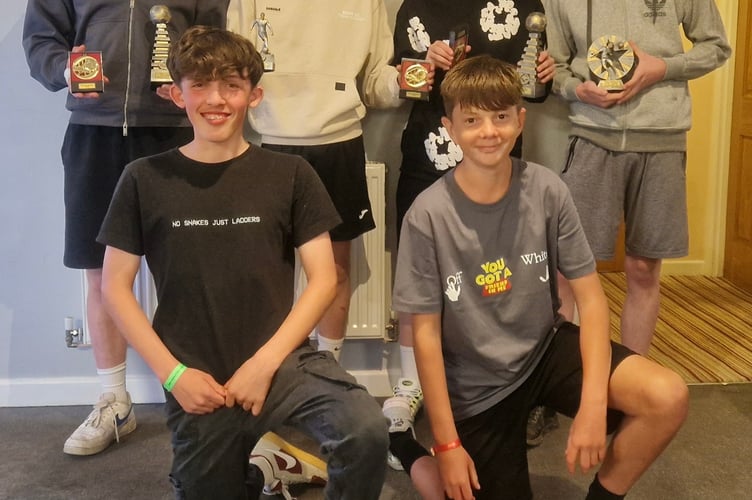 Trophy winners, rear from left, Filip Lutrek - manager’s player; Freddie Jarmen - supporters’ player; Zac Collins - manager’s player; Charlie Langley - players’ player. Front, Riley Newland - most improved; Harvey Richards - manager’s player and most assists. Not in photo, Ethan Charlton - top scorer. 