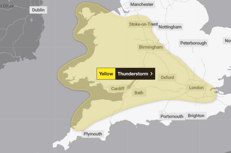 Met Office issues yellow thunderstorm warning