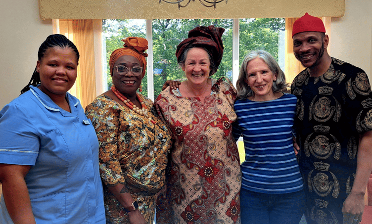 left to right – Leanor Waters (from South Africa), Justina Debra, Anne Troake, Sandra Joyce (Linden House Proprietor) and George Oduenyi.