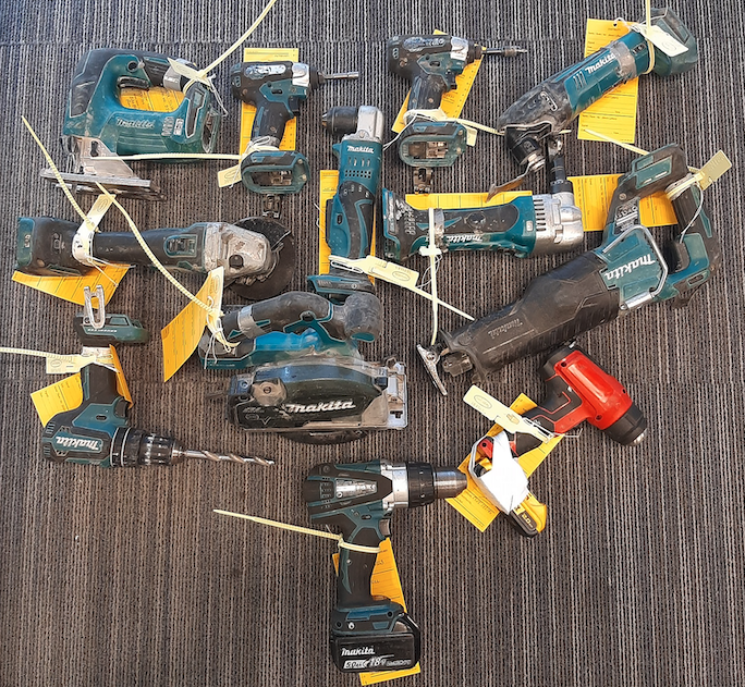 Stolen tools recovered when police stopped a car in Taunton. PHOTO: A&SP.