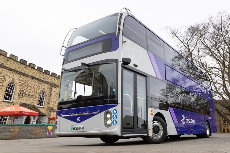 One of First Bus in Somerset's new electric buses, in Castle Green, Taunton.