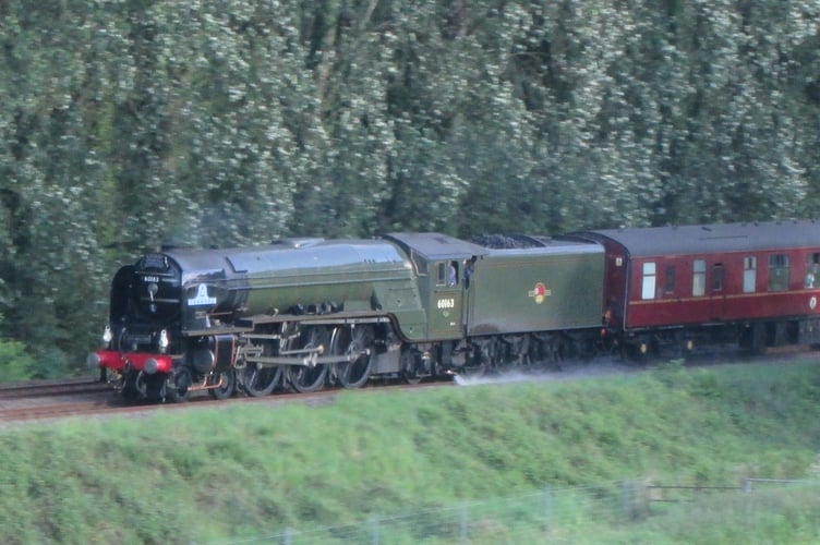 Steam locomotive 60163 Tornado descending White Ball, just outside Wellington, as it returns to Bristol on Sunday. PHOTO: Chris Penney.