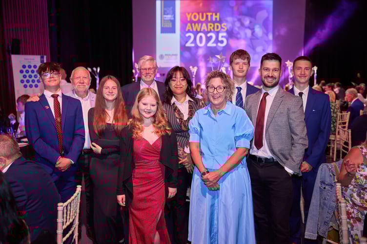 Charity with Court Fields Year 10 students at the recent Pride of Somerset Youth Awards, where they won the Sandy Padgett Award