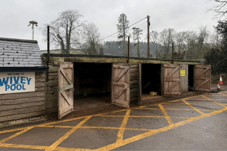 A range of old sheds which will make way for a modern, two-storey pavilion under plans by Wivey Pool's committee. PHOTO: Quantock Ecology.