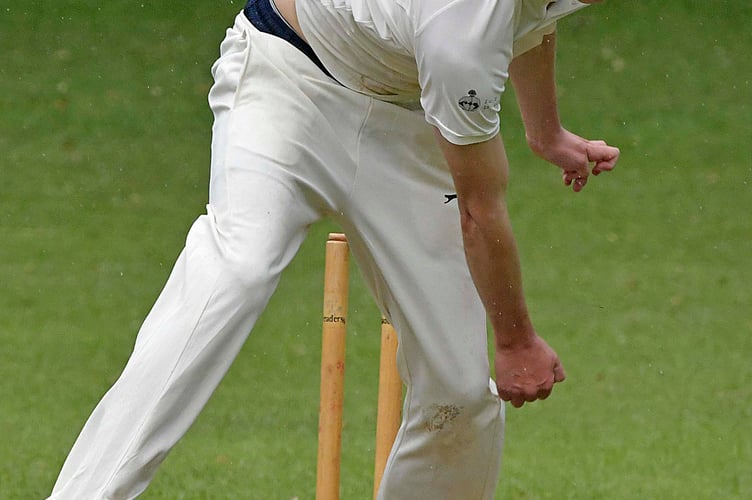 Charlie Crossley bowls for Sampford Arundel against Stoke St Mary