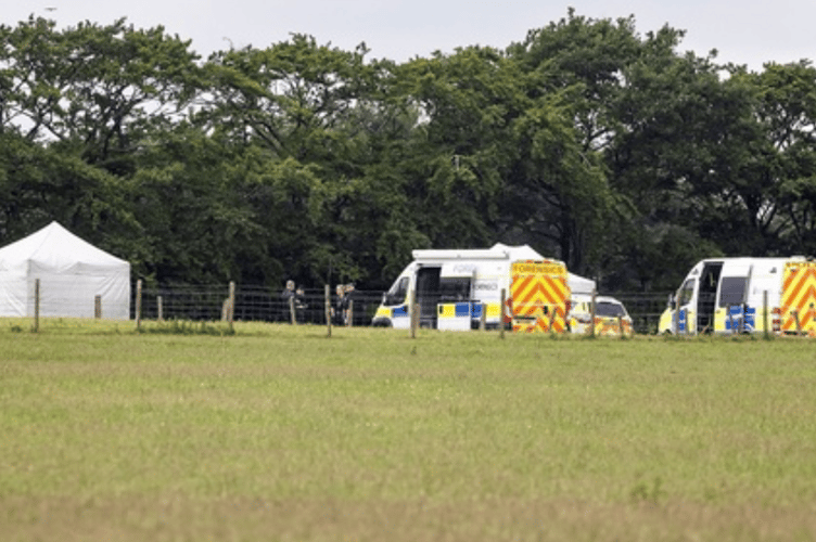 A police presence was visible at Dunkeswell Aerodrome on Friday after two people making a tandem skydive fell to their deaths. PHOTO: SWNS.