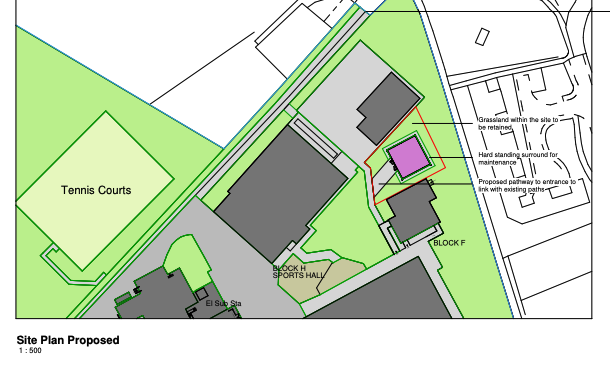 The proposed site plan - the pink box is where two new portakabin classrooms are planned to be erected