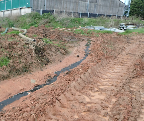Slurry pollution shown at James Mitchell's pig farm near Wellington. PHOTO: Environment Agency.