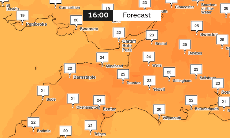 The forecast for Friday, June 27, at 4pm