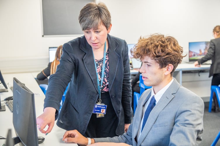 Leader of the Wellington School career support programme, Claire Bailey, and a school student