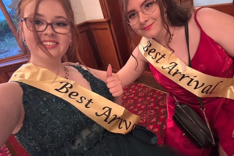 L-R Beth Roberts and Lily Emmerson with their 'Best Arrival' sashes