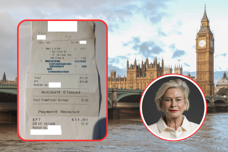 A receipt for a halloumi wrap and cider claimed on expenses by local MP Rachel Gilmour (inset).