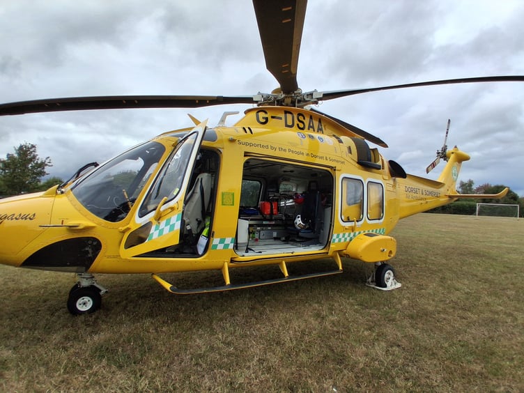 An air ambulance lands on West Buckland playing field on July 21 to attend to a sudden death in the area