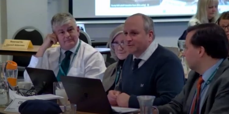 Councillor Mike Rigby at the full council meeting at Somerset County Cricket Club in Taunton