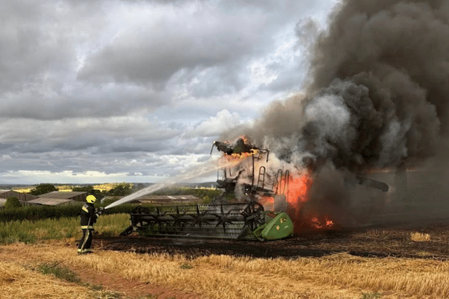 Emergency services tackle combine fire