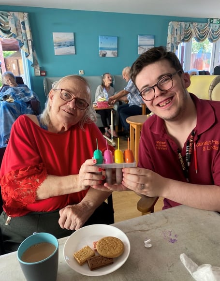 Linda Shute and activities assistant Michael Rowe at Camelot House and Lodge