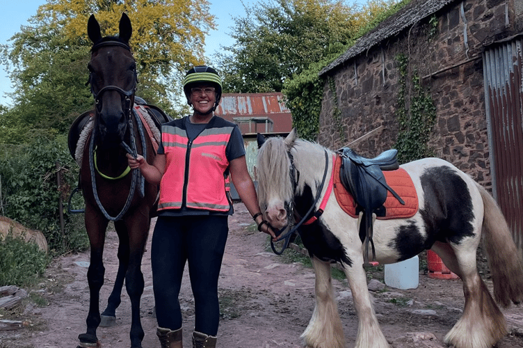 Horse Fly, owner Claire Wilkinson, and pack pony George. The trio will attempt to trek across Exmoor to raise money for the British Royal Legion