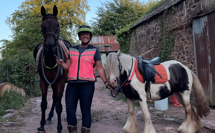Horse Fly, owner Claire Wilkinson, and pack pony George. The trio will attempt to trek across Exmoor to raise money for the British Royal Legion