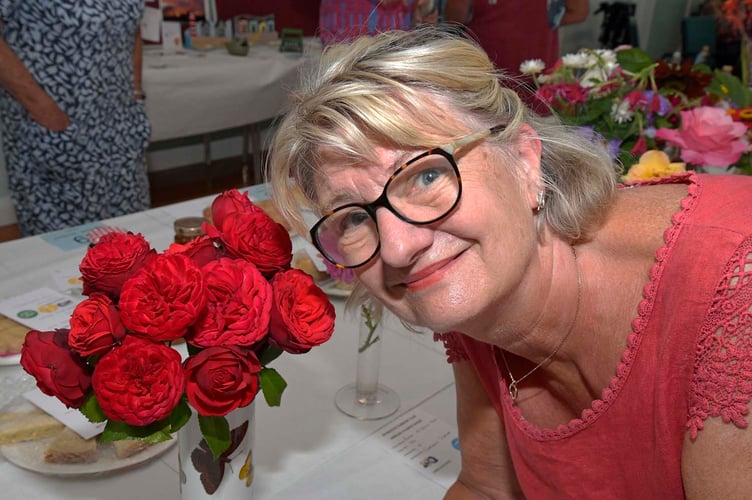 Marion King and floribunda roses at Nynehead Flower Show