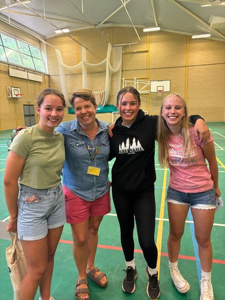 Headteacher Polly Matthews with year 11 Court Fields students after record-breaking results