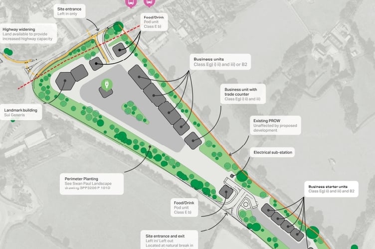 Masterplan of proposed business park on the A38 Chelston Link Road in Wellington