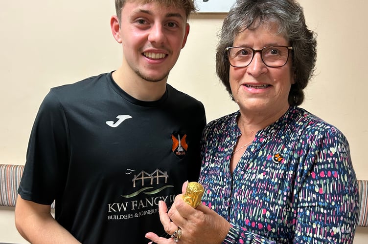 Two-goal Oscar Albano was Wellington's Man of the Match and he received his award from club secretary Jane Brown on behalf of sponsors Tim Potter Family Butchers