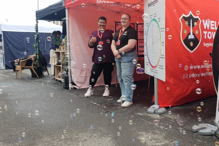 Wellington Town Council community development officer Laura Batcha (left) with project assistant Rebecca Hunt at a street market event with their 'How Good is Wellington?’ tool.