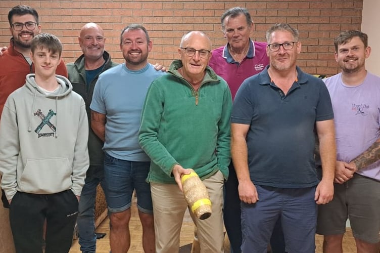 Nynehead Club, left to right: Lew Sparks, Chaz Cable, Andy Peters, Rob Cuzins, Malc Turner, Brian Odam, Dan Mancini, Tom O'Neill (captain).
