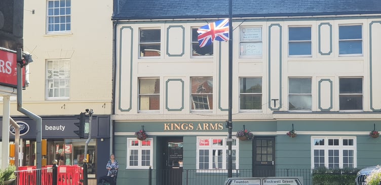 This Union flag outside Wellington Town Council's new Kings Arms community hub is one of dozens more which were put up over the weekend.