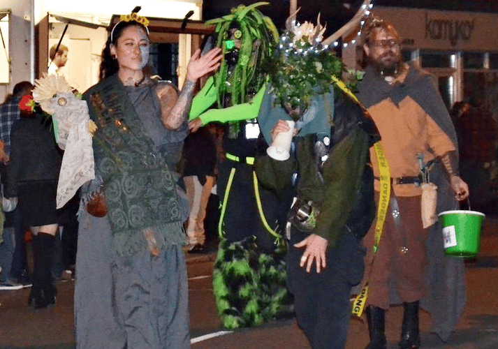 Wellington Folk and Custom Society's Harvest Queen, Lord of The Wild, and Cyber Punk Viking taking part in the town's carnival last year.