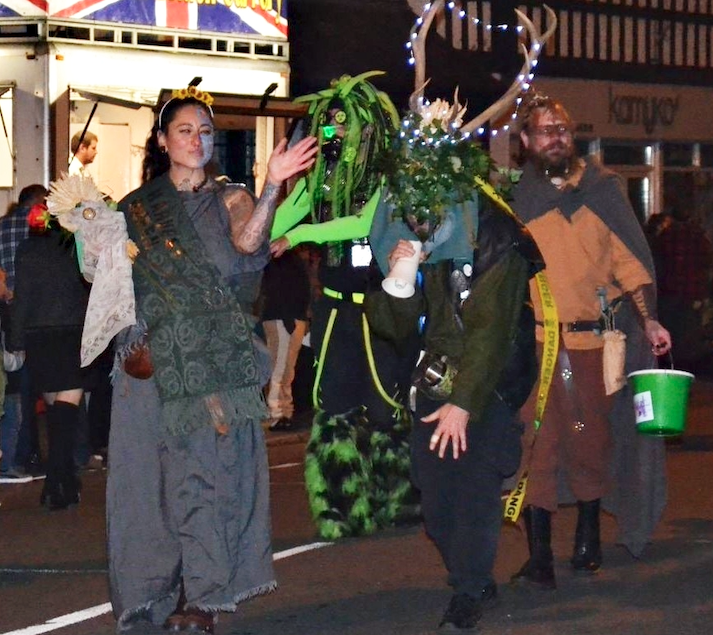 Wellington Folk and Custom Society's Harvest Queen, Lord of The Wild, and Cyber Punk Viking taking part in the town's carnival last year.