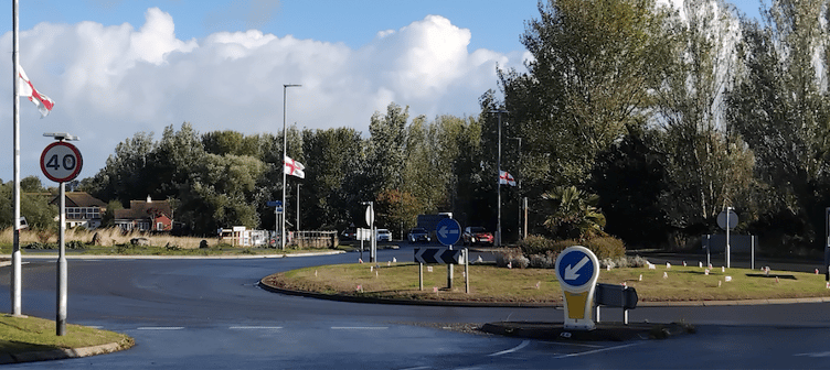 'Raise the Colours' flags can be seen on the A39 Ellicombe roundabout approach to Minehead.