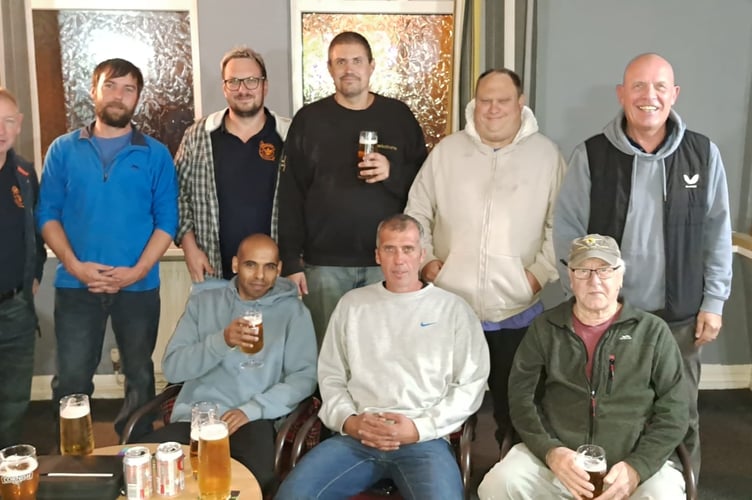 Fireguard A, one of the oldest teams in the Wellington Ex-Services Skittles League, back left to right: Larry Heal, William Leak, Ben Sellick, Oliver Hayes, Adrian Ridgeway, Mike Davis; front: Lewis McAteer, Daniel Taylor (capt), Rob Richardson.