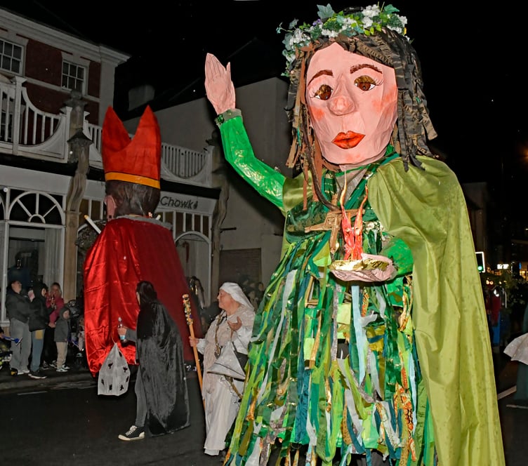 Wellington Folk and Custom society’s folk parade giants Bishop Blaize and Saint Brigit from last year’s Carnival.