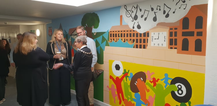 Pictured at the opening of Wellington's Kings Arms community hub are (left to right) town Cllr Catherine Govier-Wiggins, Wellesley Park School headteacher Carly Wilkins, Mayor Cllr Janet Lloyd, and St John's School head Olliver Priestley.