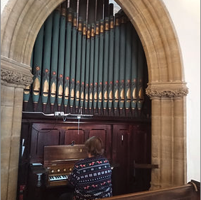 The organ which is to be rededicated in St Peter's Church, Langford Budville.