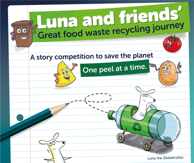 Luna the Globetrotter and Somerset Council’s food waste characters.