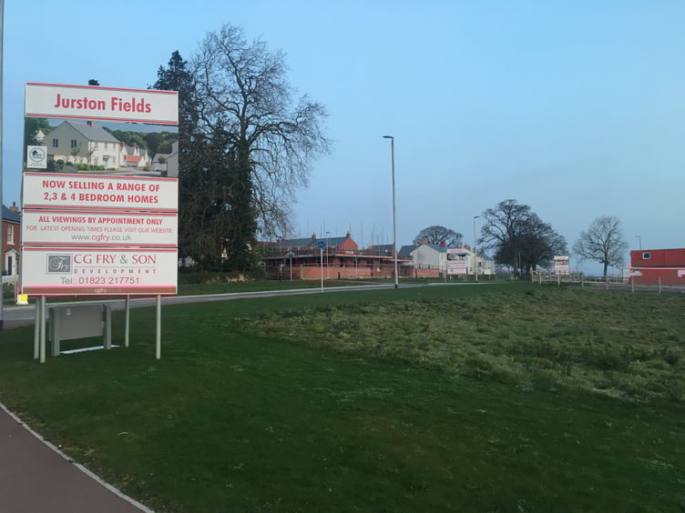 Entrance to the Jurston Fields development on the A38 West Buckland Road in Wellington.