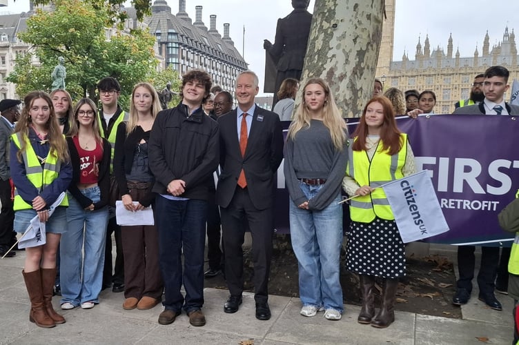Students attending Citizens UK's campaign outside of Parliament were joined by Gideon Amos. 