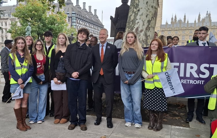 Students attending Citizens UK's campaign outside of Parliament were joined by Gideon Amos.