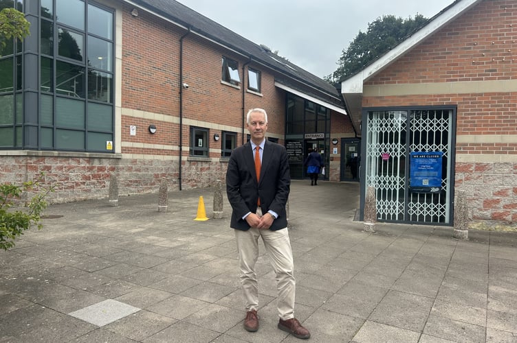MP Gideon Amos outside of Wellington Medical Centre, which has taken on five more GPs since the closure of Luson Surgery. 