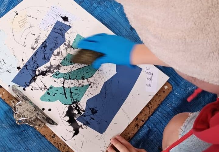 Students engaged in mark making during their trip.