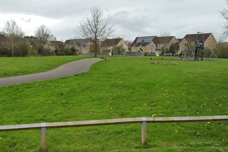 The play area on the Wellington Cades estate from where a 'fake policeman' is alleged to have tried to abduct a boy.
