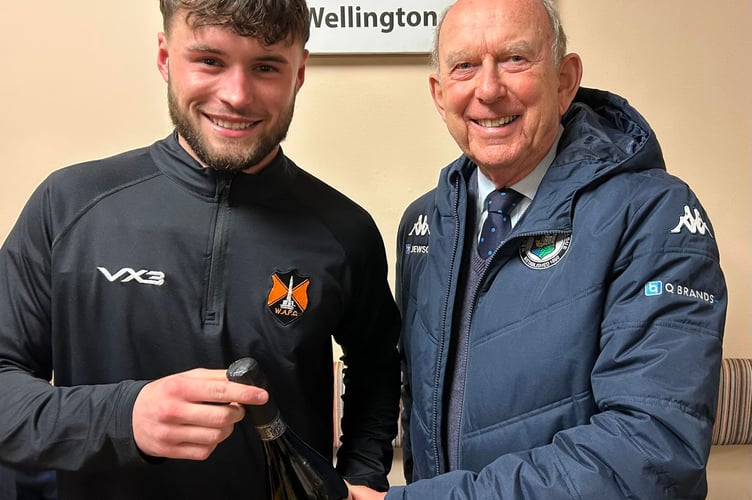 Josh Lukins was Wellington's Player of the Match and he received his award from John Pool, chairman of the Jewson League on behalf of sponsors R&M Wholesale