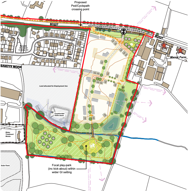 The masterplan accompanying a planning application by Bloor Homes for a new housing estate in Wiveliscombe.