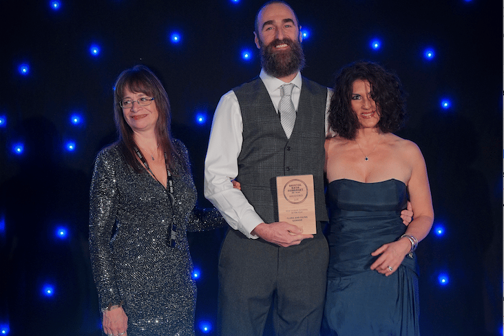 Rachel (right) and Dan Barber, collect one of their three gold awards for Flora and Fauna, Skilgate, at this year's regional tourism presentation night.