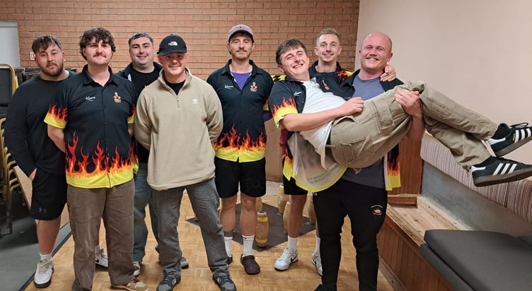 Here 4 the Beer, left to right: Callum Warren, Ross Cobley (capt), Elliott Broom, Louis Justice, Will Brewer, Jack Dyson, Jimmy Cooper, Ollie Price.