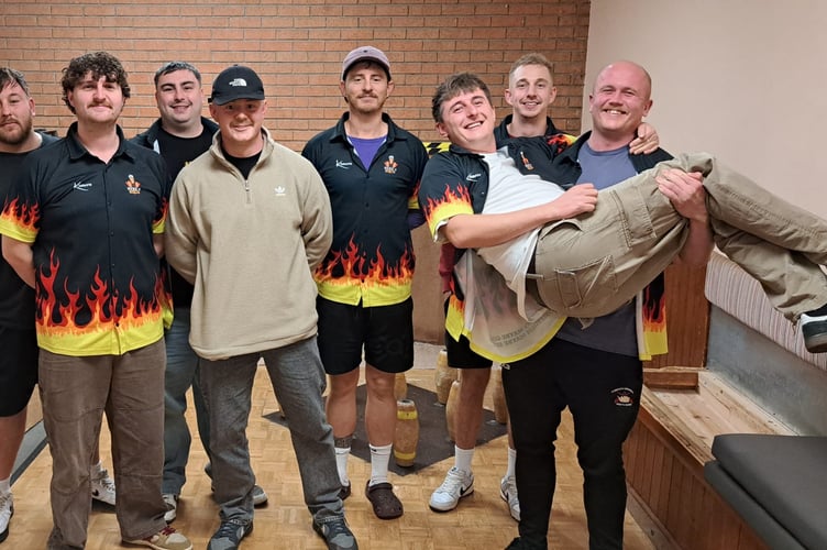 Here 4 the Beer, left to right: Callum Warren, Ross Cobley (capt), Elliott Broom, Louis Justice, Will Brewer, Jack Dyson, Jimmy Cooper, Ollie Price.